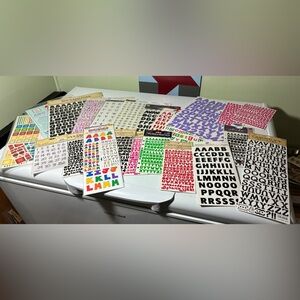 Colorful Alphabet & number Sticker Sets  21 packages. Most unopened